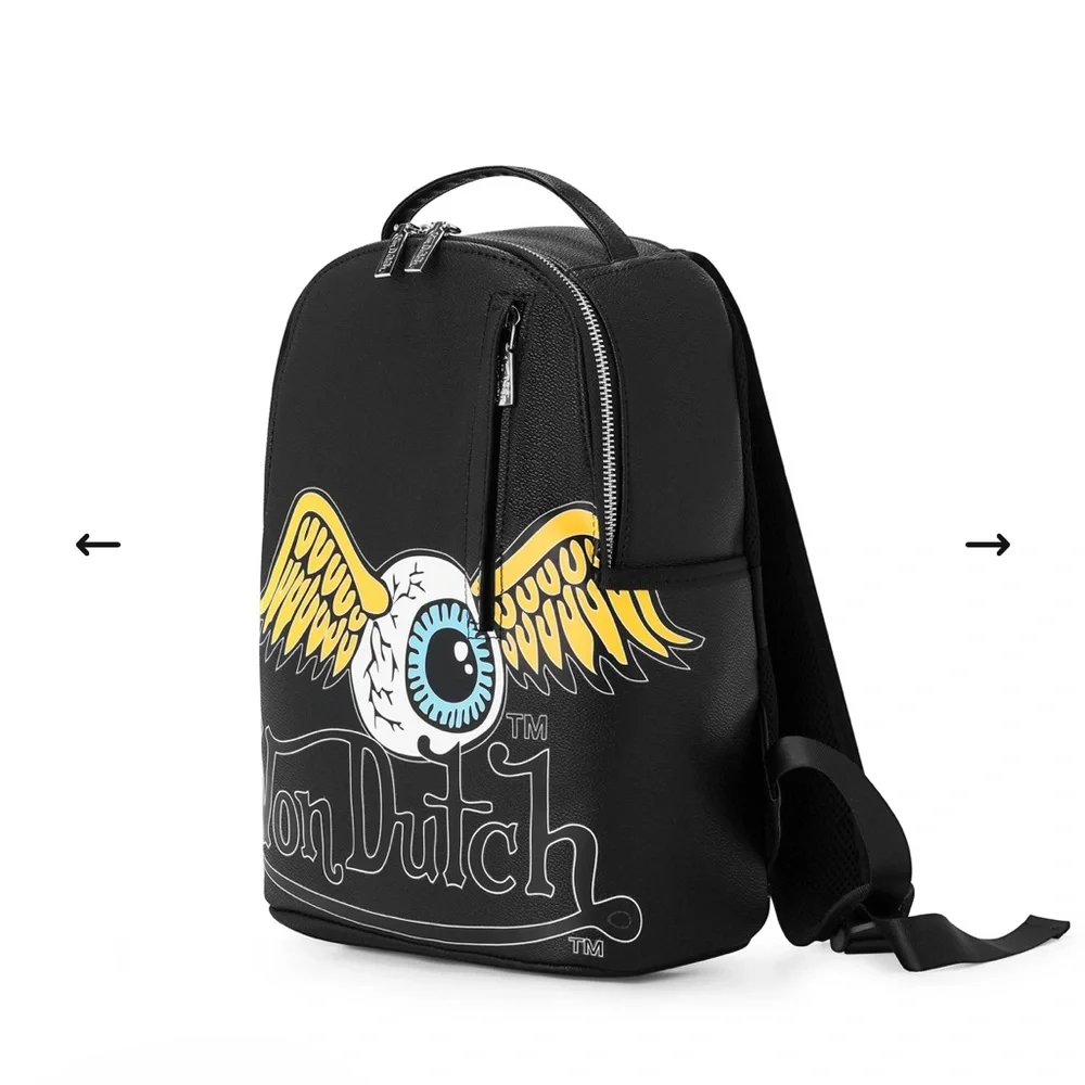 Von Dutch Black Backpack with Winged Eye Design